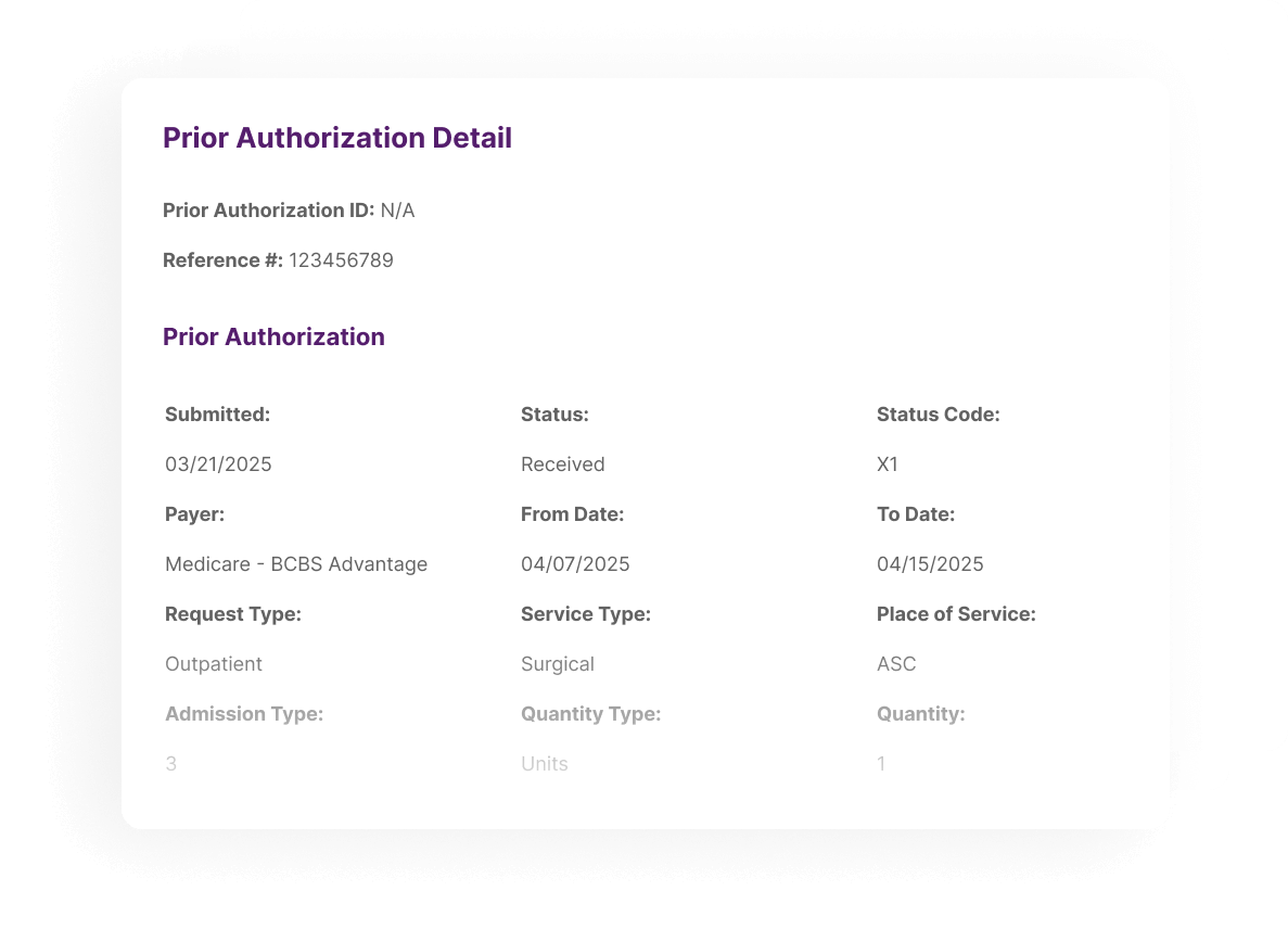Prior Authorizations Detail screen shot